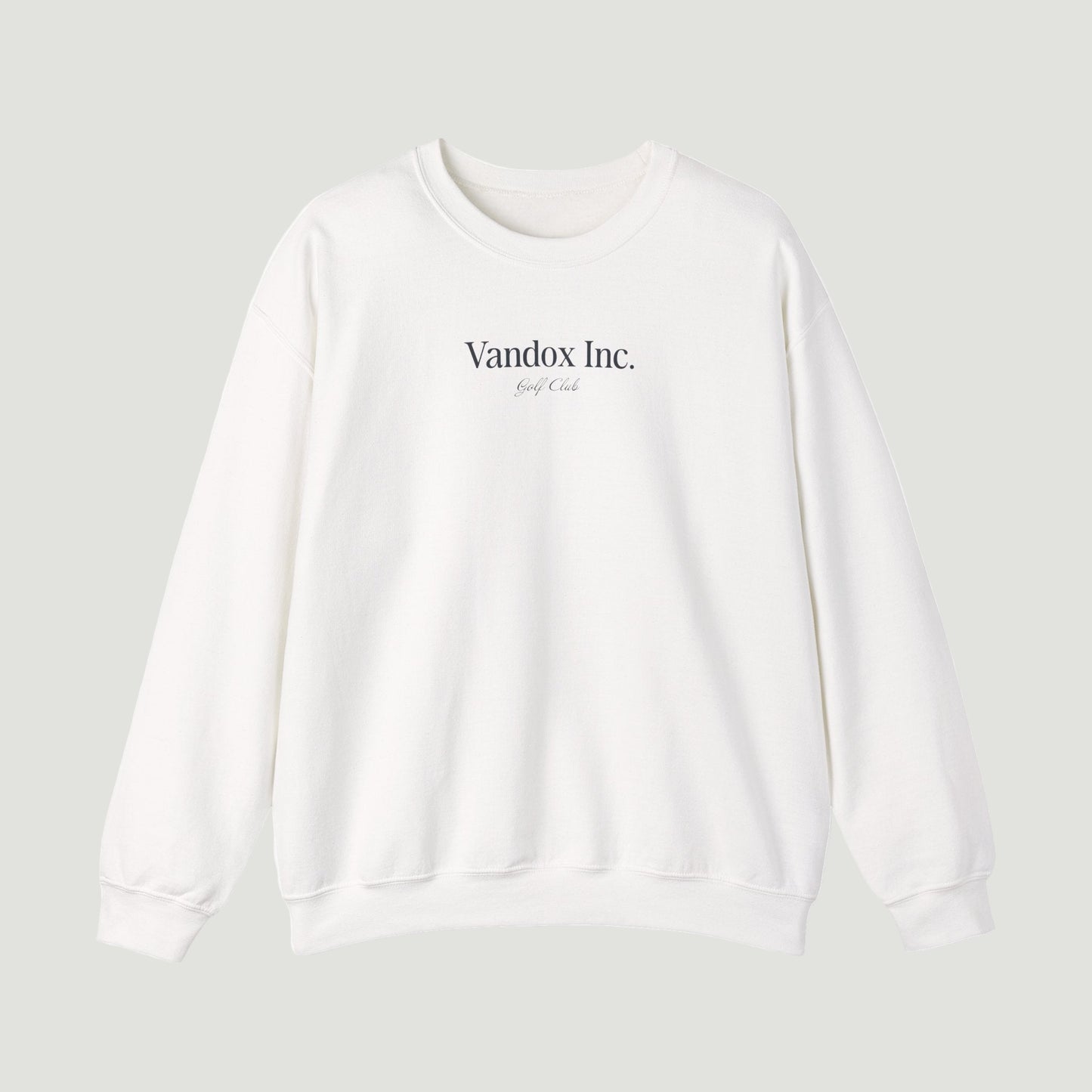 Front view of the Eggshell White Vandox Stockholm Crewneck with subtle “Vandox Inc. Golf Club” print. Starboy old money hoodie sweatshirt clothes vandox sacrevandox vandox clothes vandox clothing crewneck