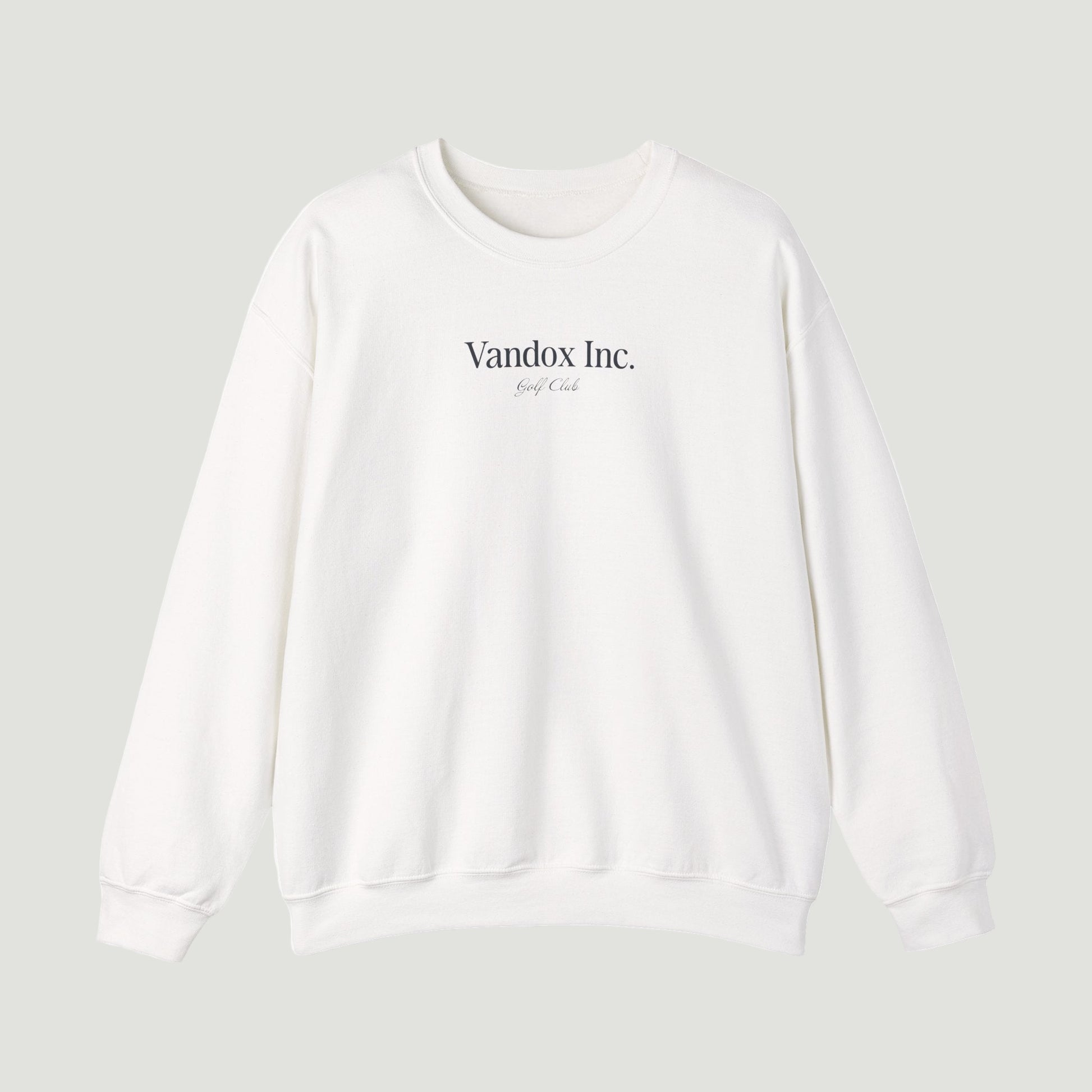 Front view of the Eggshell White Vandox Stockholm Crewneck with subtle “Vandox Inc. Golf Club” print. Starboy old money hoodie sweatshirt clothes vandox sacrevandox vandox clothes vandox clothing crewneck
