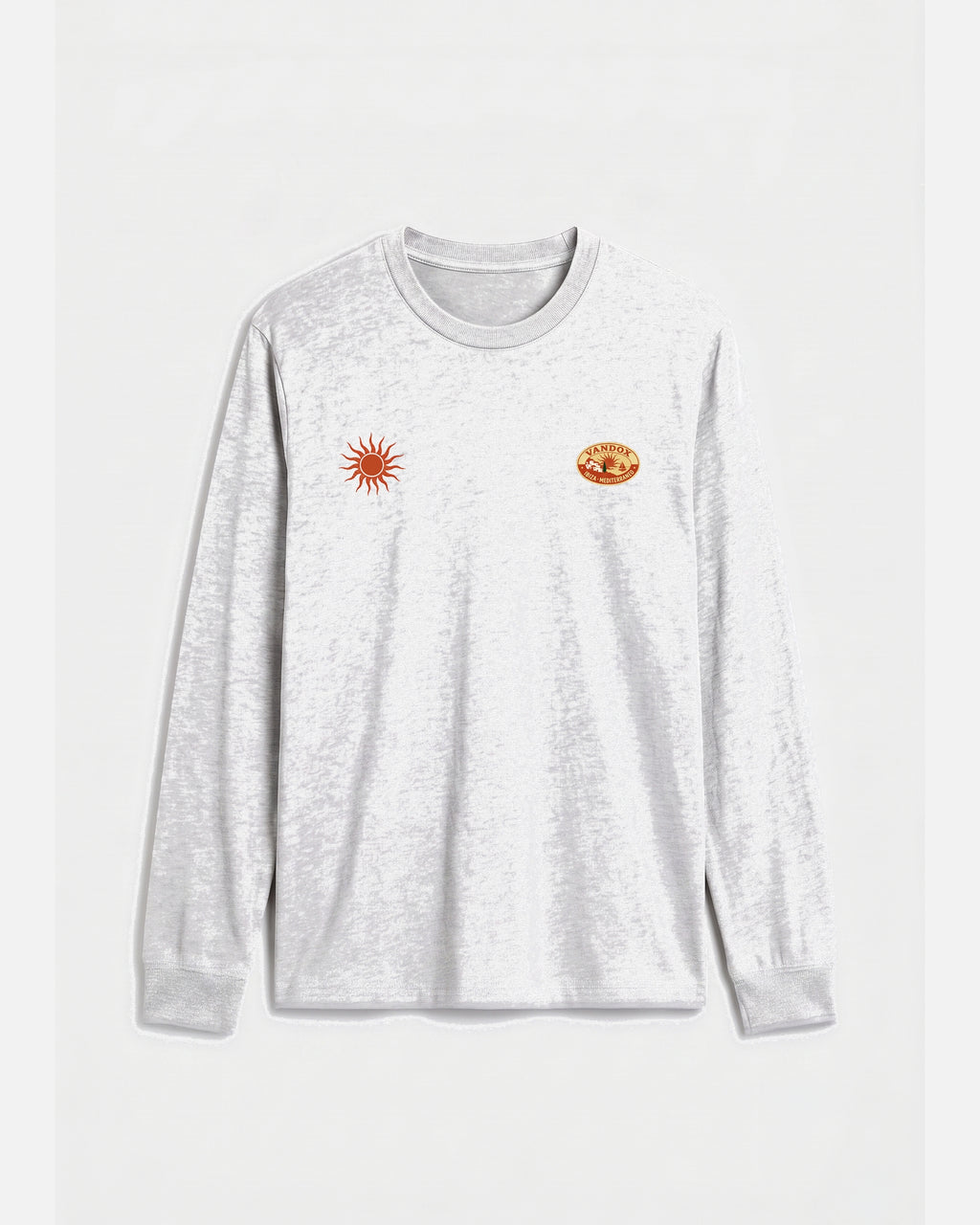 Ash Grey Vandox Sol de Ibiza longsleeve long sleeve t-shirt with red sun emblem and Vandox Ibiza oval chest graphics. Starboy old money hoodie sweatshirt longsleeve long sleeve clothes vandox sacrevandox vandox clothes vandox clothing