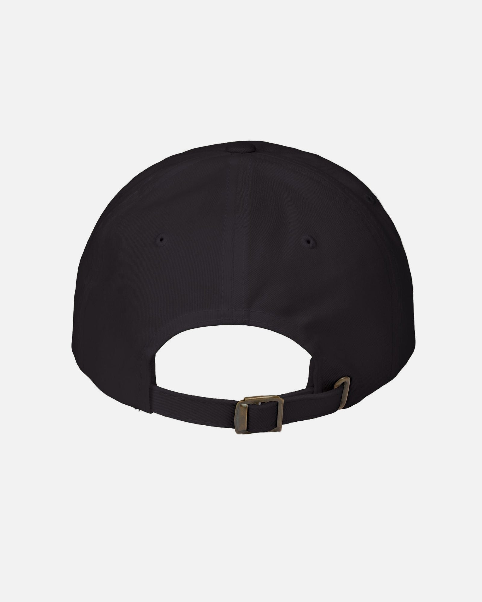 Back view of the deep black Maison Royale Cap showing embroidered design on the front and adjustable strap with metal buckle. Starboy old money accessories accessory hat cap vandox sacrevandox vandox clothes vandox baseball cap baseball hat