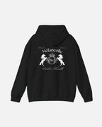 Black Vandox Hoodie with regal crest, two horses, and "Mélancolie" and "Vandox Famille" text on the back. Starboy old money hoodie sweatshirt clothes vandox sacrevandox vandox clothes vandox clothing