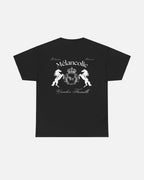  Black Vandox t-shirt with regal crest, two horses, and "Mélancolie" and "Vandox Famille" text on the back. Starboy old money shirt tshirt clothes vandox sacrevandox vandox clothes vandox clothing