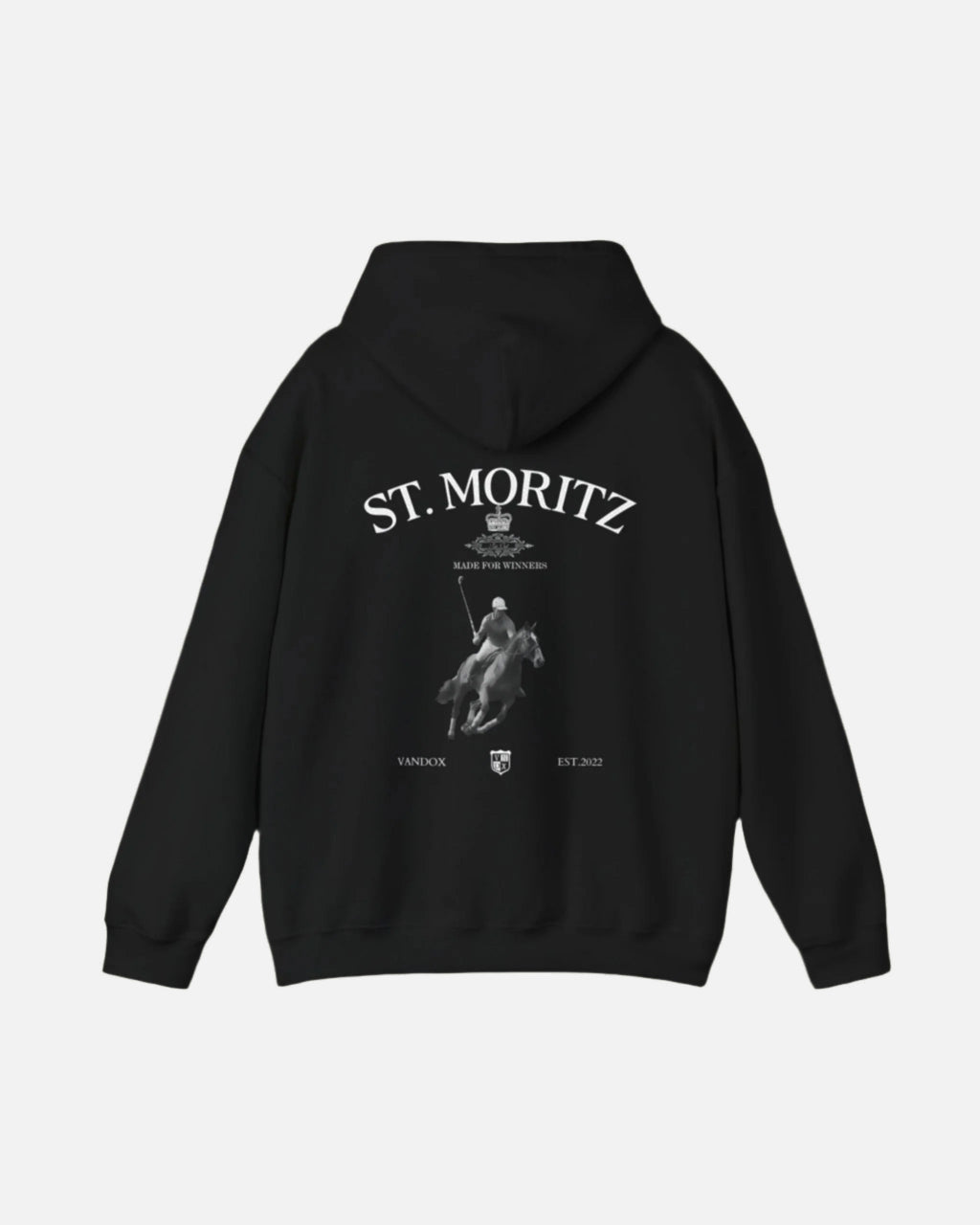 Black Vandox Polo Club Hoodie featuring an elite polo player and luxury branding, inspired by old winter money tradition. Starboy old money hoodie sweatshirt clothes vandox sacrevandox vandox clothes vandox clothing