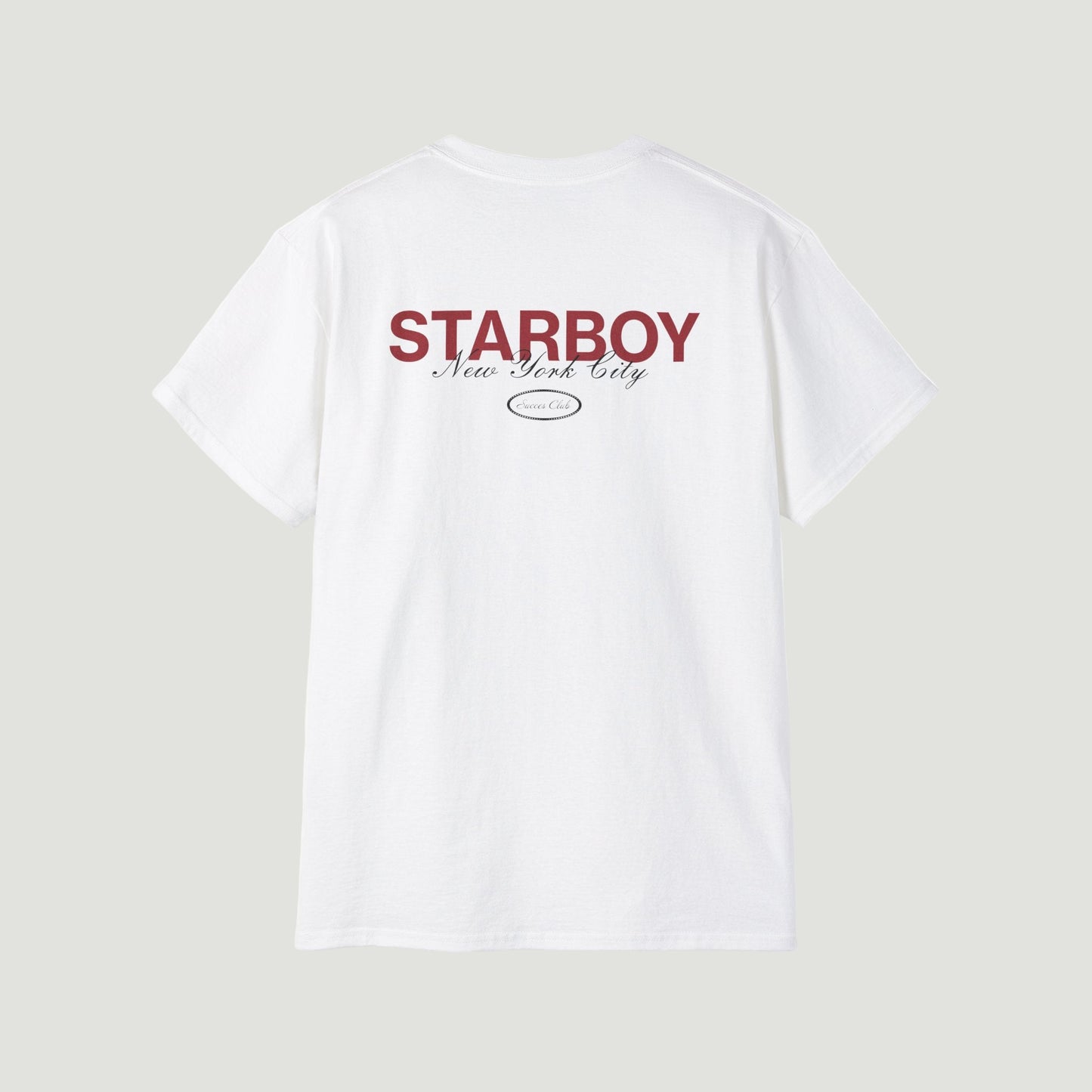Back view of Eggshell White NYC Starboy Classic T-Shirt with bold red "STARBOY New York City" and "Success Club" detailing. Starboy old money shirt tshirt clothes vandox sacrevandox vandox clothes vandox clothing