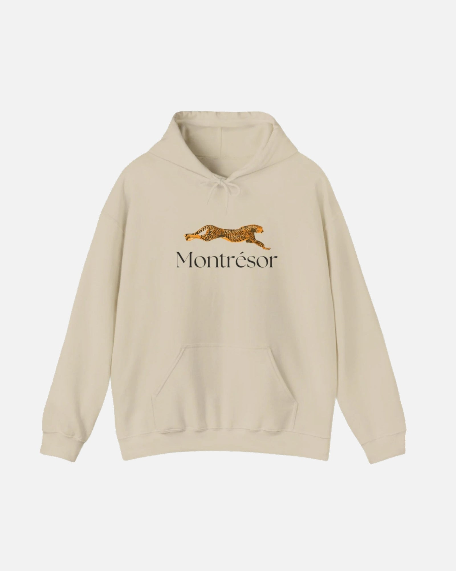 Sand Cream hoodie featuring a golden leopard graphic and "Montrésor" branding, combining bold elegance with casual style. Starboy old money hoodie sweatshirt clothes vandox sacrevandox vandox clothes vandox clothing