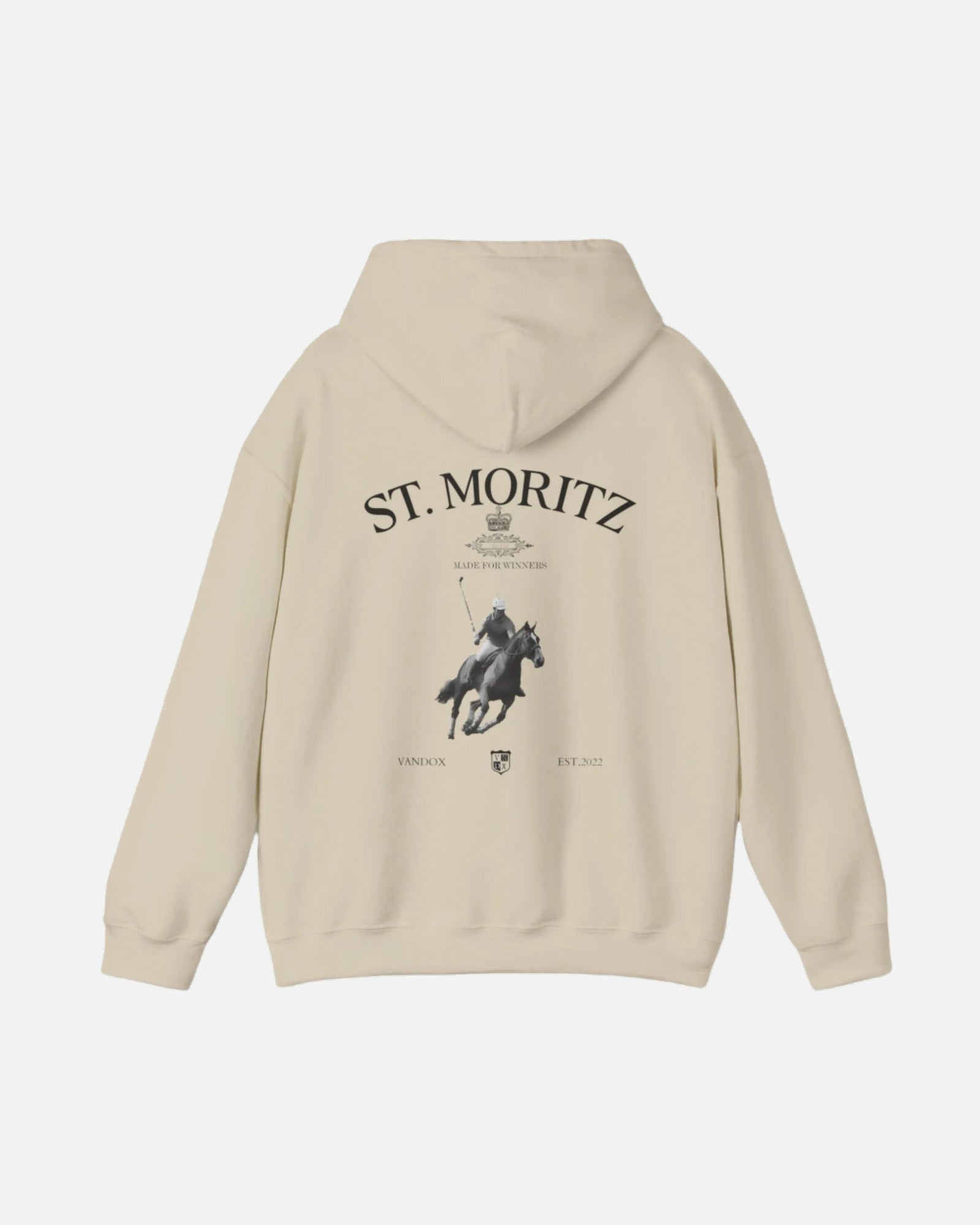 Sand Cream Vandox Polo Club Hoodie featuring an elite polo player and luxury branding, inspired by high-stakes winter sports and old money tradition. Starboy old money hoodie sweatshirt clothes vandox sacrevandox vandox clothes vandox clothing