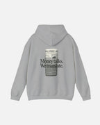 Sport Grey Vandox Hoodie with "Money Talks We Translate" text and a newspaper graphic on the back. Starboy old money hoodie sweatshirt clothes vandox sacrevandox vandox clothes vandox clothing