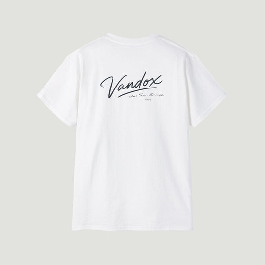 Back view of the Eggshell White Vandox 1999 Classic T-Shirt featuring signature script and “More Than Enough” detail in dark print.   Starboy old money shirt tshirt clothes vandox sacrevandox vandox clothes vandox clothing