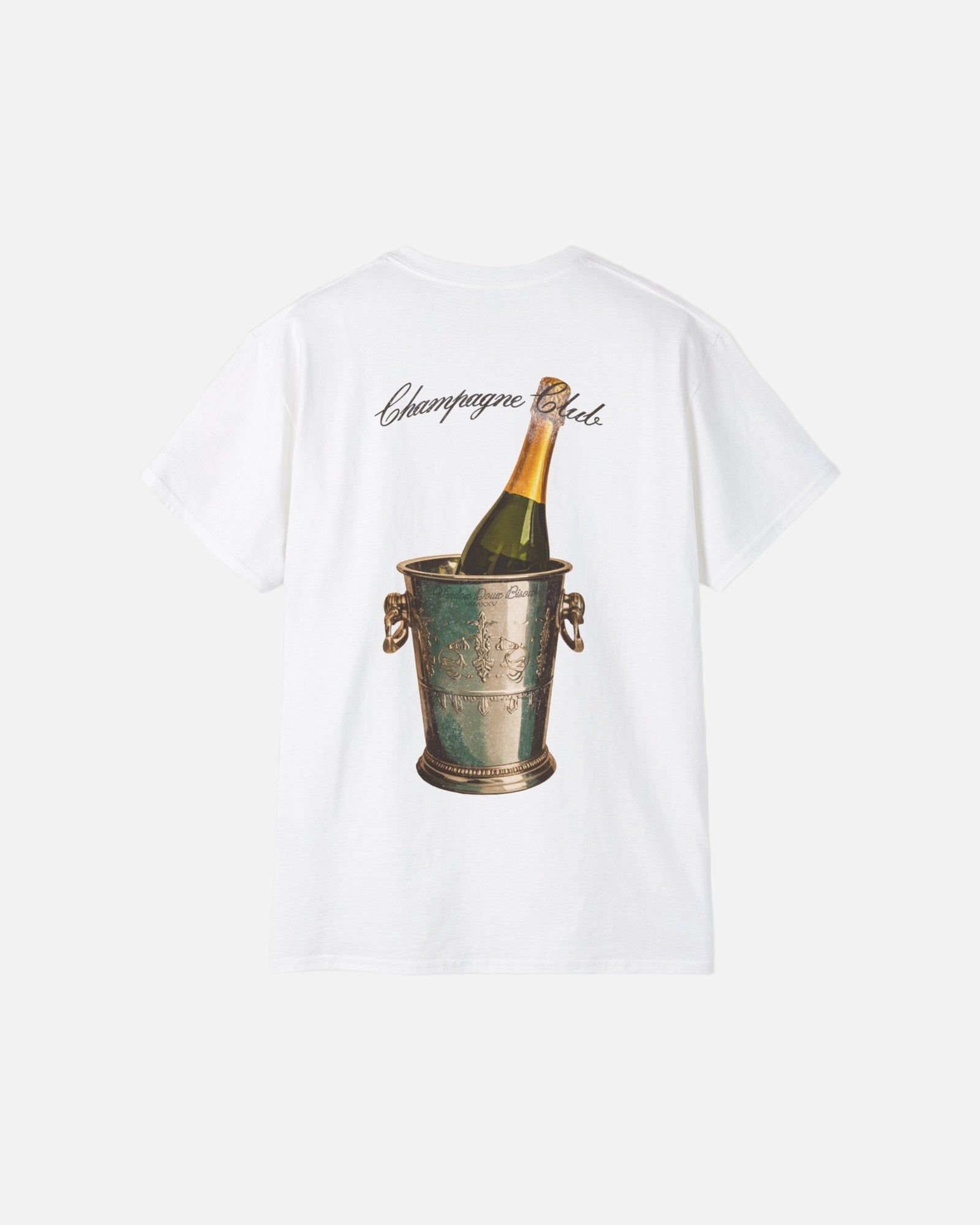 Back view of the eggshell white Bubbly Society T-Shirt by Vandox with champagne bucket graphic and “Champagne Club” script. Starboy old money shirt tshirt clothes vandox sacrevandox vandox clothes vandox clothing