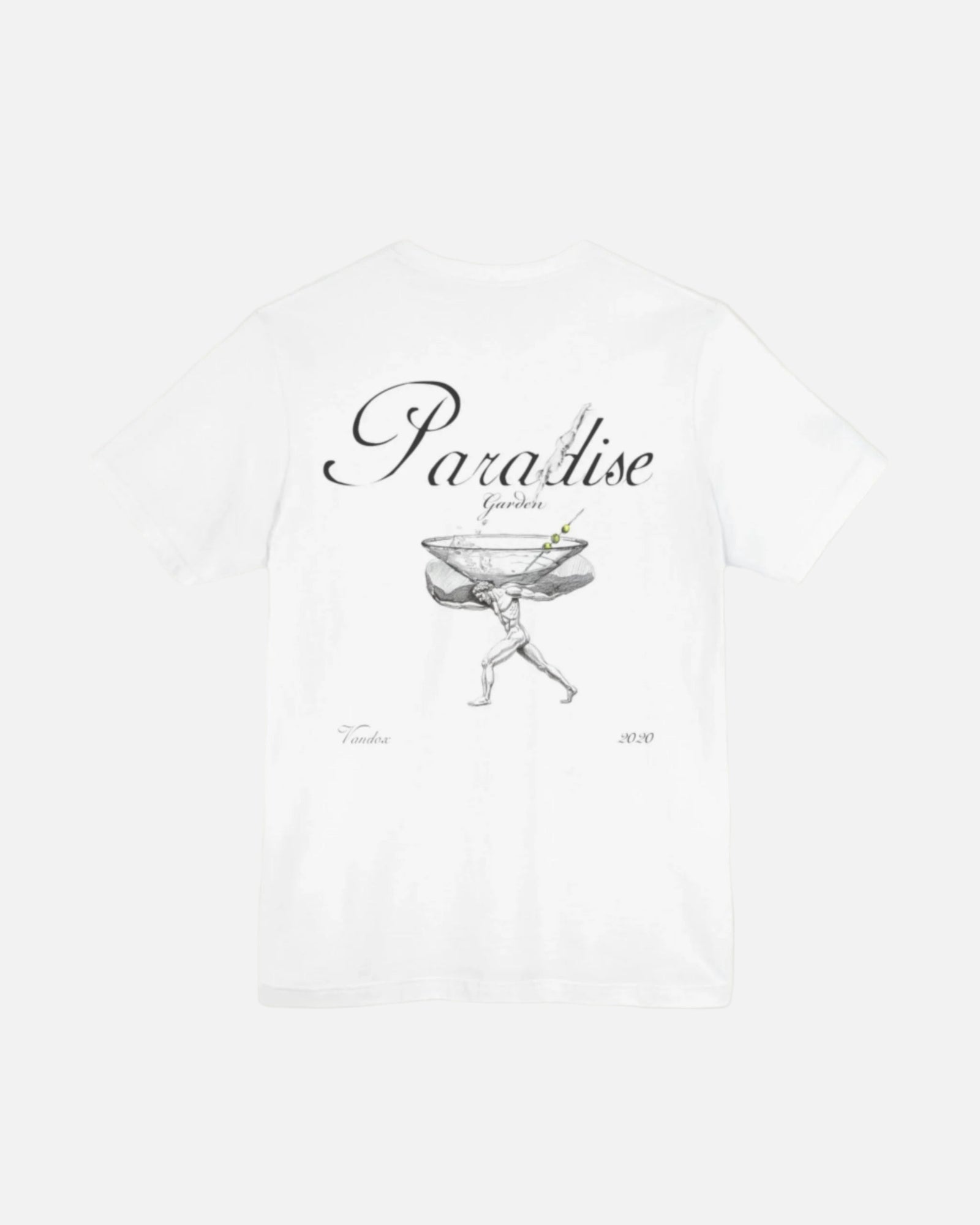 Vandox Atlas Martini T-Shirt in eggshell white featuring a playful Atlas carrying a martini glass—classic elegance with a starboy twist. Starboy old money shirt tshirt clothes vandox sacrevandox vandox clothes vandox clothing