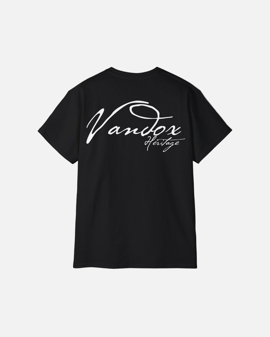 Back view of Deep Black Noiré Heritage T-Shirt featuring Vandox Heritage signature. Starboy old money shirt tshirt clothes vandox sacrevandox vandox clothes vandox clothing