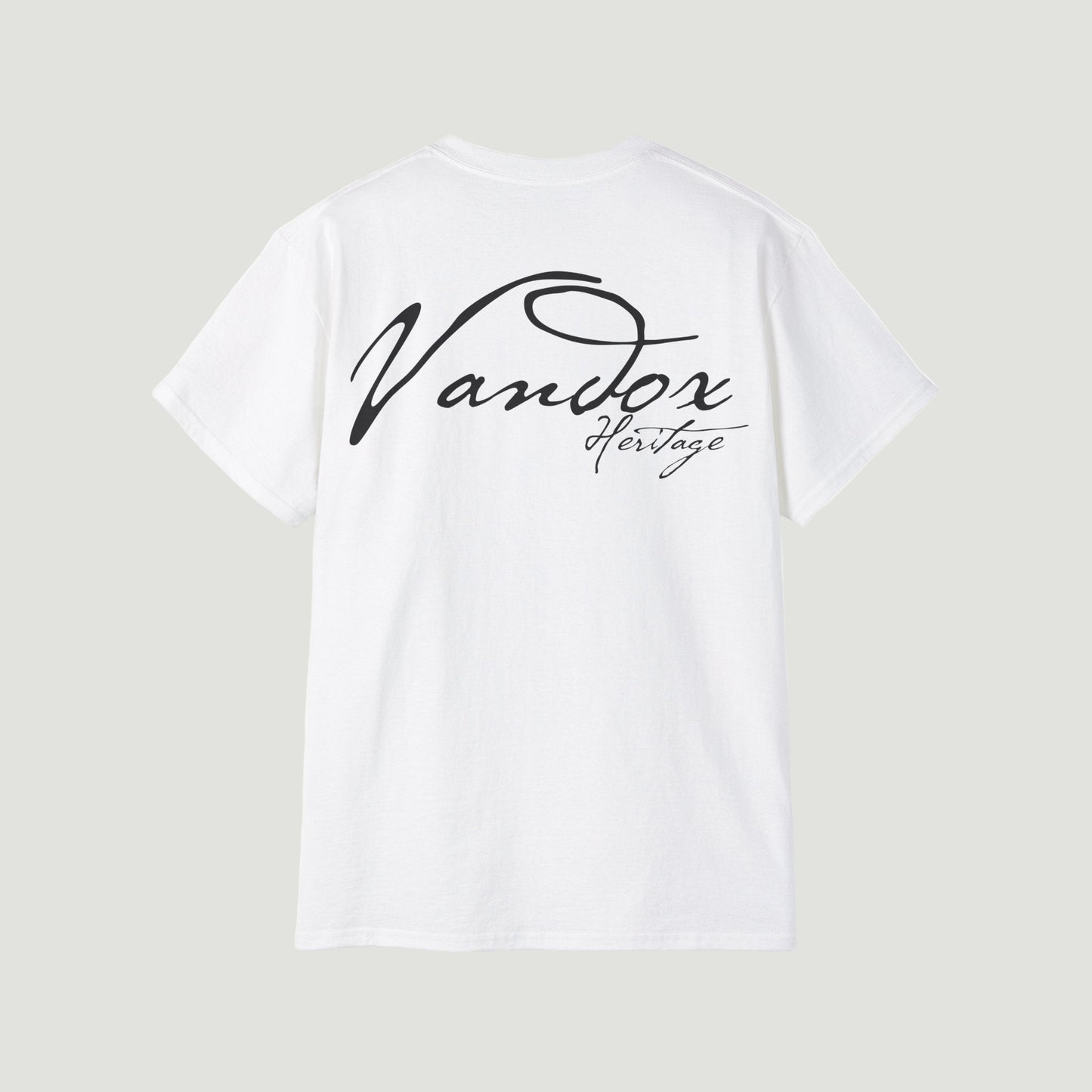 Back view of Eggshell White Noiré Heritage T-Shirt featuring bold white Vandox Heritage signature. Starboy old money shirt tshirt clothes vandox sacrevandox vandox clothes vandox clothing