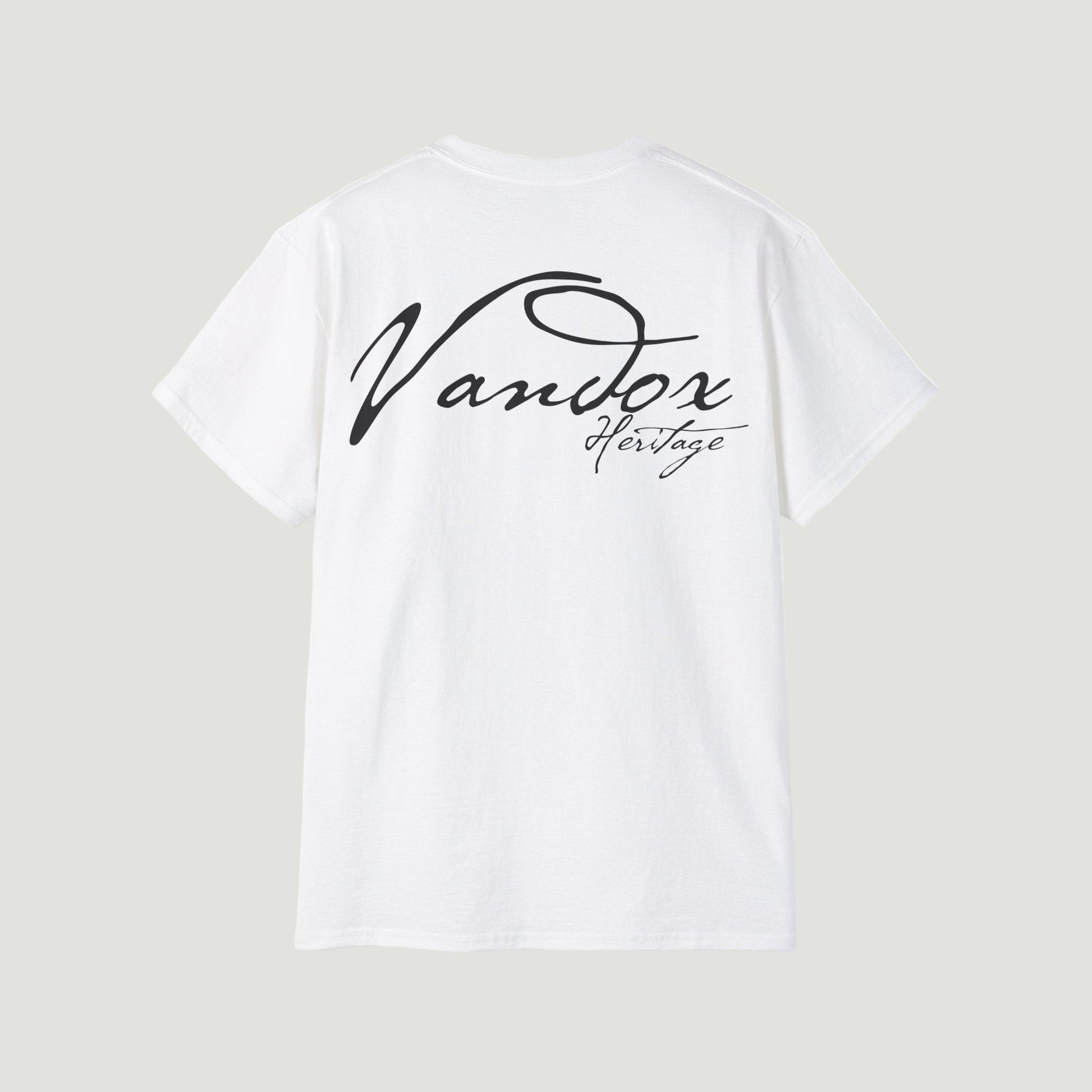 Back view of Eggshell White Noiré Heritage T-Shirt featuring bold white Vandox Heritage signature. Starboy old money shirt tshirt clothes vandox sacrevandox vandox clothes vandox clothing