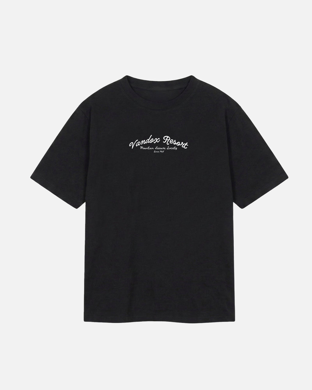 Black Vandox Resort t-shirt with Vandox Resort Mountain Leisure Society script chest graphic. Starboy old money shirt tshirt clothes vandox sacrevandox vandox clothes vandox clothing