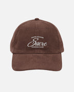 Dark Brown Vandox Snow Season corduroy baseball cap with white embroidered Snow Season Sacre Vandox Club script graphic. Hat Cap Baseball Cap Baseball Hat starboy hat old money hats vandox sacre vandox sacrevandox vandox clothing