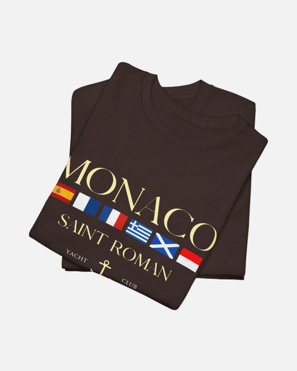 Dark Chocolate Brown Vandox Monaco Saint Roman Yacht Club T-Shirt with international flags and anchor graphic. Starboy old money shirt tshirt clothes vandox sacrevandox vandox clothes vandox clothing