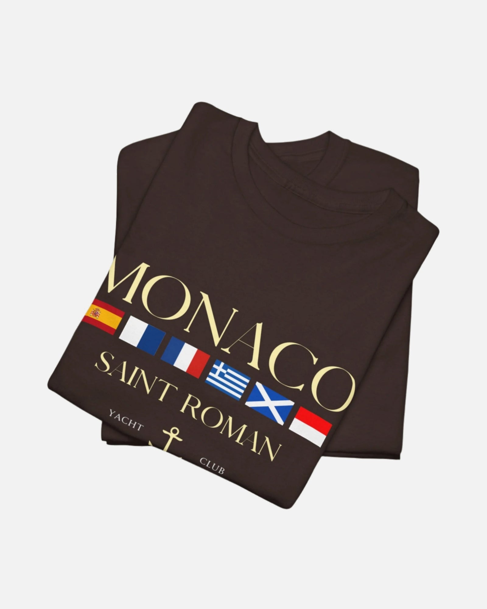 Dark Chocolate Brown Vandox Monaco Saint Roman Yacht Club T-Shirt with international flags and anchor graphic. Starboy old money shirt tshirt clothes vandox sacrevandox vandox clothes vandox clothing
