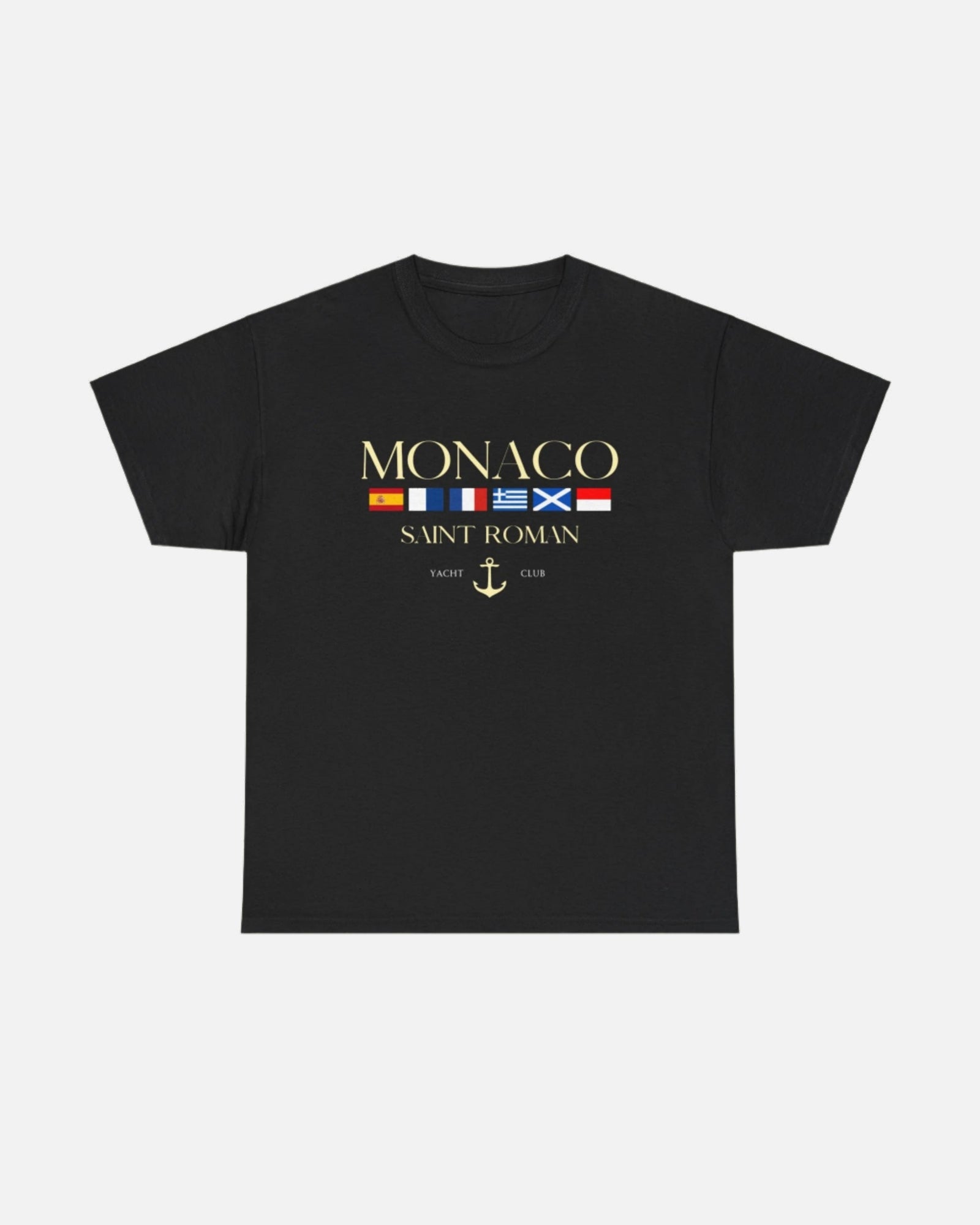 Black Vandox Monaco Saint Roman Yacht Club T-Shirt with international flags and anchor graphic. Starboy old money shirt tshirt clothes vandox sacrevandox vandox clothes vandox clothing