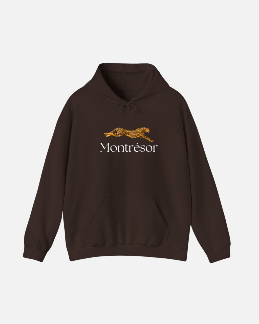 Dark Chocolate Brown hoodie featuring a golden leopard graphic and "Montrésor" branding, combining bold elegance with casual style. Starboy old money hoodie sweatshirt clothes vandox sacrevandox vandox clothes vandox clothing