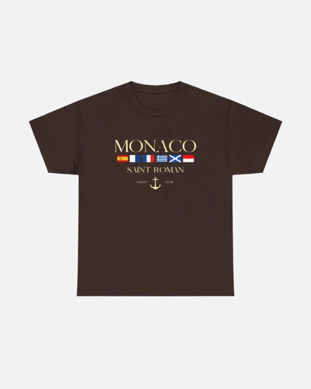 Dark Chocolate Brown Vandox Monaco Saint Roman Yacht Club T-Shirt with international flags and anchor graphic. Starboy old money shirt tshirt clothes vandox sacrevandox vandox clothes vandox clothing