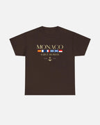 Dark Chocolate Brown Vandox Monaco Saint Roman Yacht Club T-Shirt with international flags and anchor graphic. Starboy old money shirt tshirt clothes vandox sacrevandox vandox clothes vandox clothing