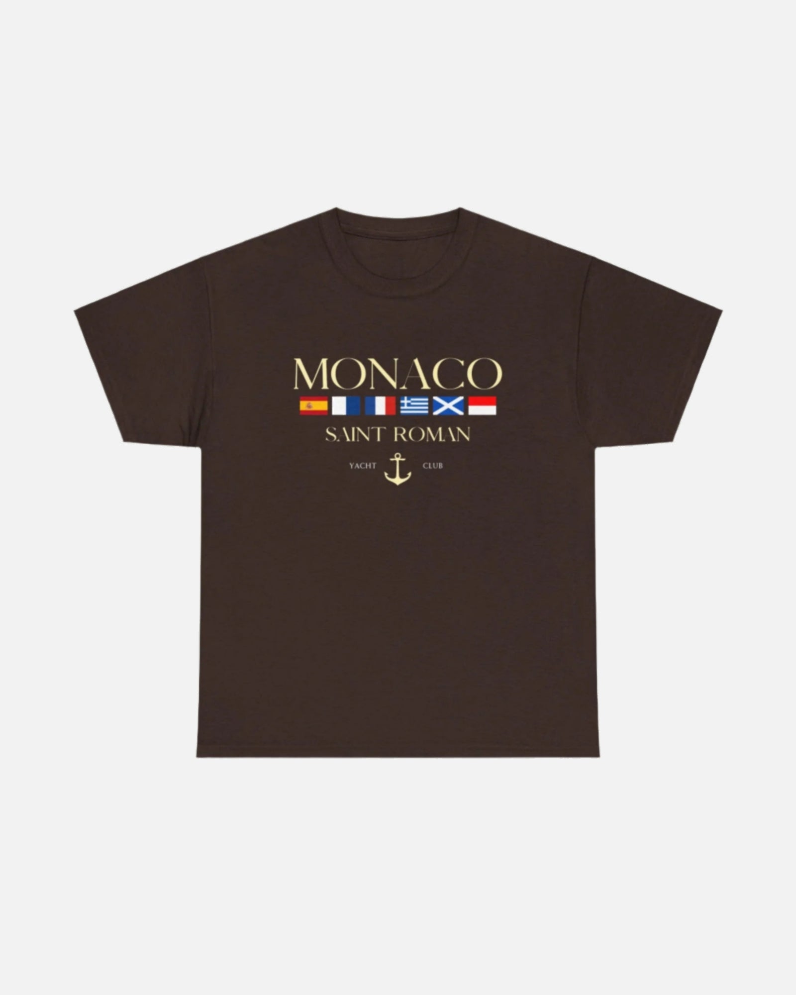 Dark Chocolate Brown Vandox Monaco Saint Roman Yacht Club T-Shirt with international flags and anchor graphic. Starboy old money shirt tshirt clothes vandox sacrevandox vandox clothes vandox clothing