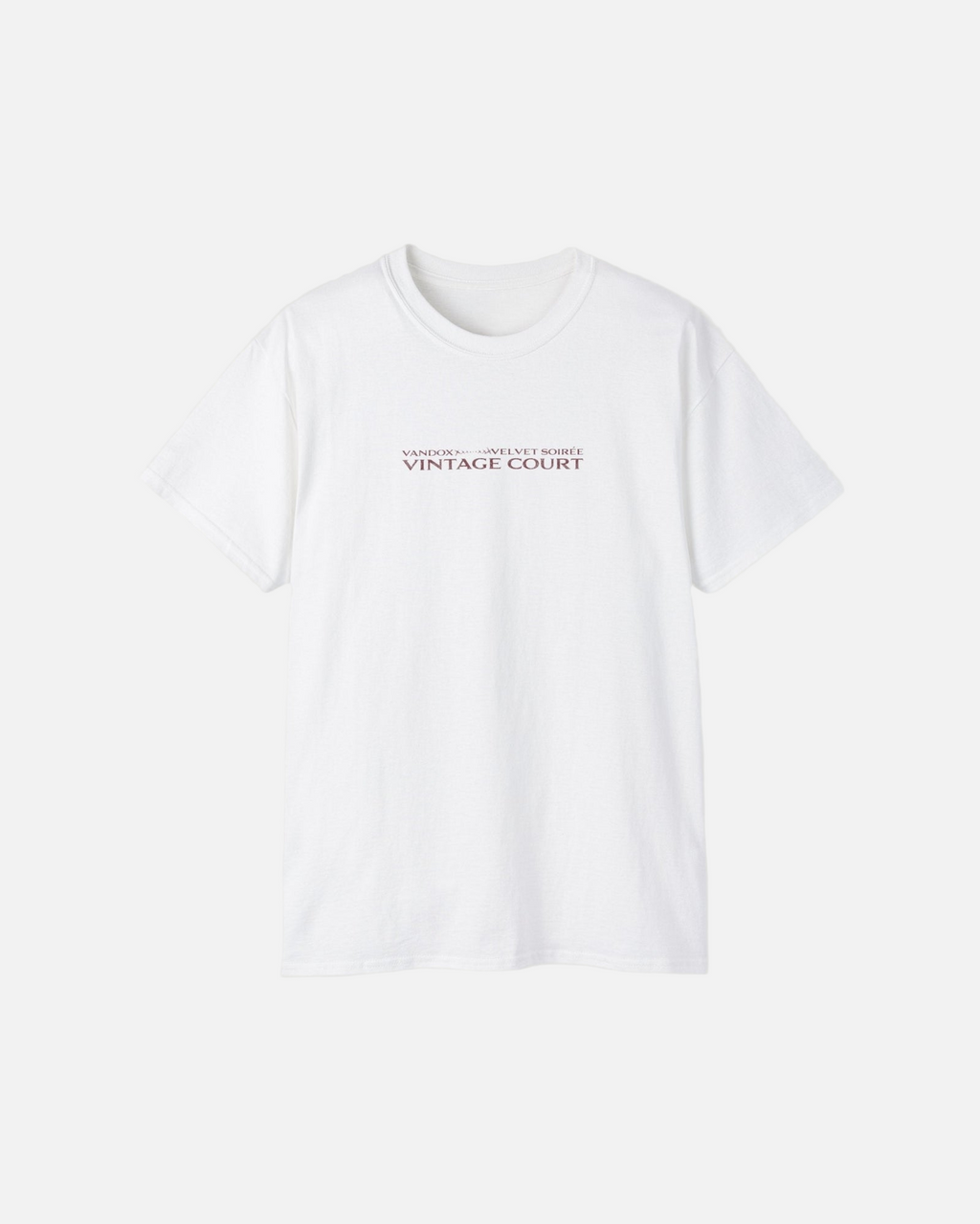 Front view of the eggshell white Grand Court T-Shirt by Vandox with minimalist “Vintage Court” text. Starboy old money shirt tshirt clothes vandox sacrevandox vandox clothes vandox clothing