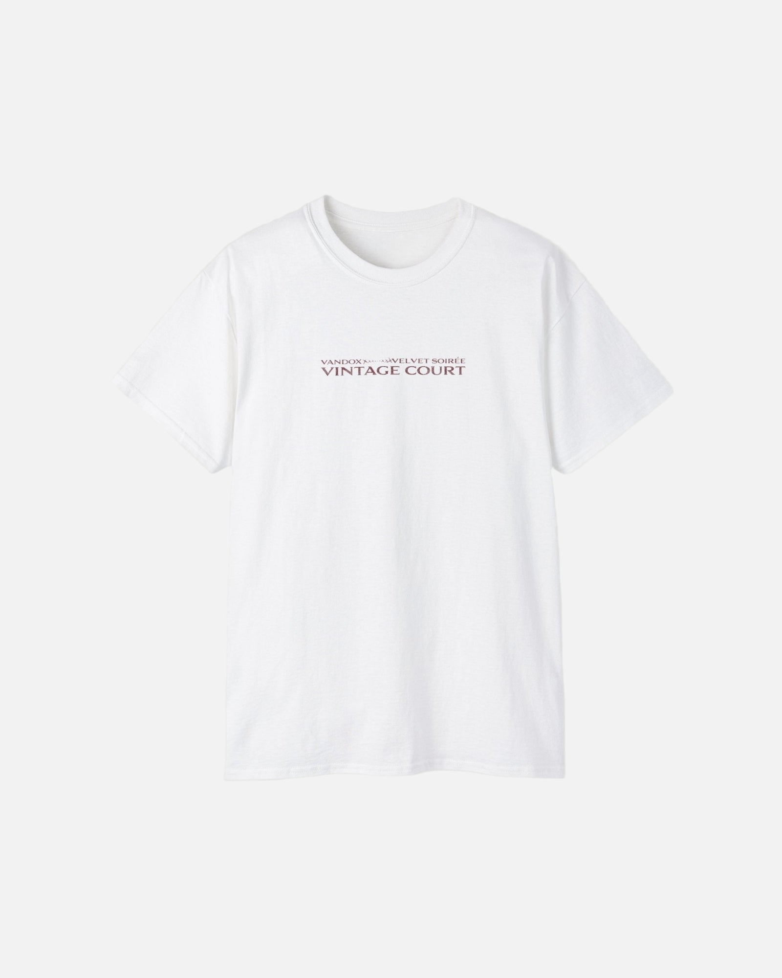 Front view of the eggshell white Grand Court T-Shirt by Vandox with minimalist “Vintage Court” text. Starboy old money shirt tshirt clothes vandox sacrevandox vandox clothes vandox clothing