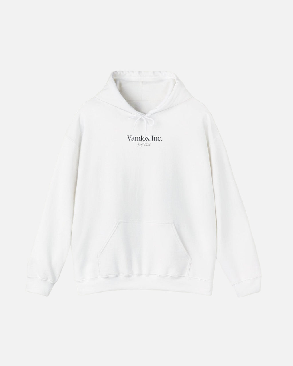 Front view of the Eggshell White Vandox Stockholm Hoodie featuring minimal “Vandox Inc.” and bold “STOCKHOLM” lettering with Golf Club detail. Starboy old money hoodie sweatshirt clothes vandox sacrevandox vandox clothes vandox clothing