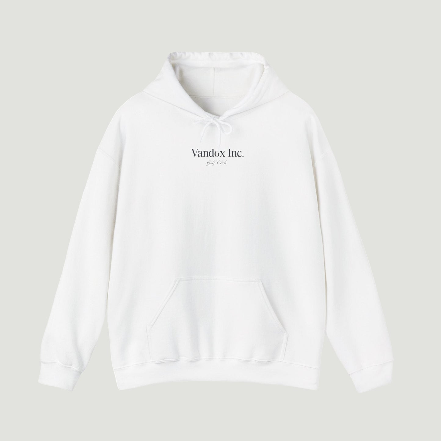 Front view of the Eggshell White Vandox Stockholm Hoodie featuring minimal “Vandox Inc.” and bold “STOCKHOLM” lettering with Golf Club detail. Starboy old money hoodie sweatshirt clothes vandox sacrevandox vandox clothes vandox clothing