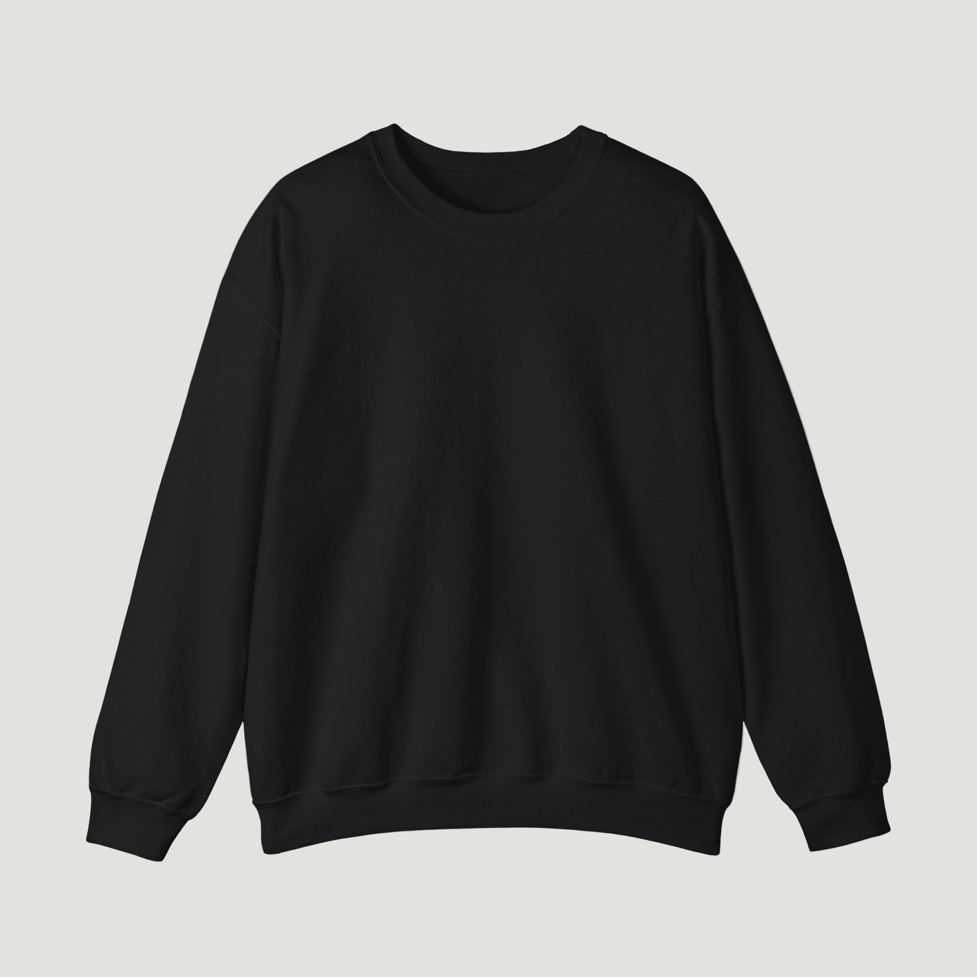 Front view of the Deep Black Noir Pounce Crewneck with minimal design by Vandox. Starboy old money hoodie sweatshirt clothes vandox sacrevandox vandox clothes vandox clothing crewneck 