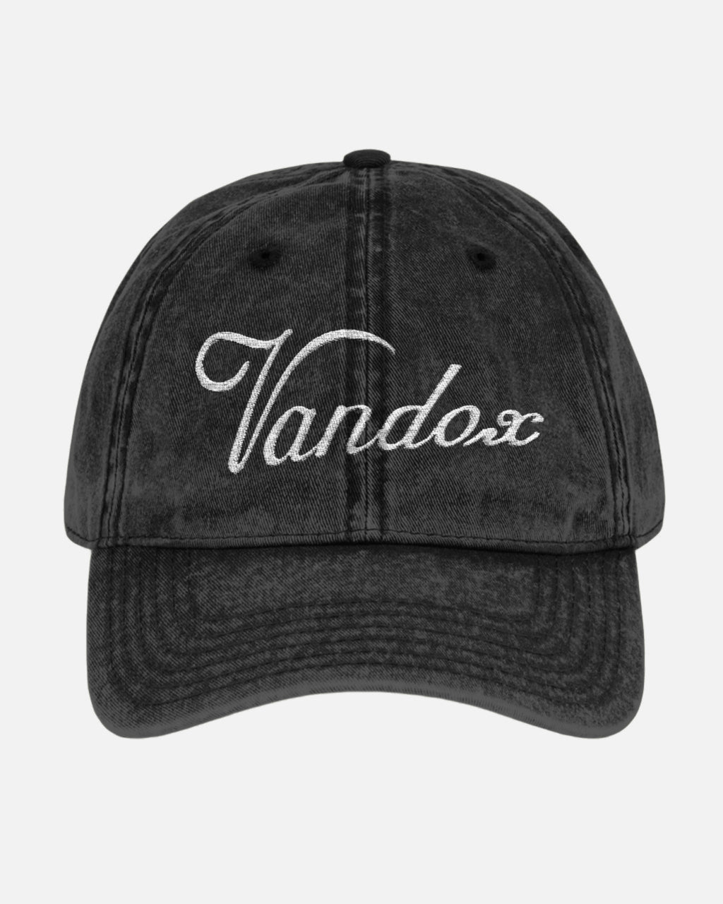 Deep Black Vandox Signature Origins Cap featuring embroidered logo, designed as a timeless SS25 essential for understated luxury and brand heritage. Starboy old money accessories accessory hat cap vandox sacrevandox vandox clothes vandox baseball cap baseball hat