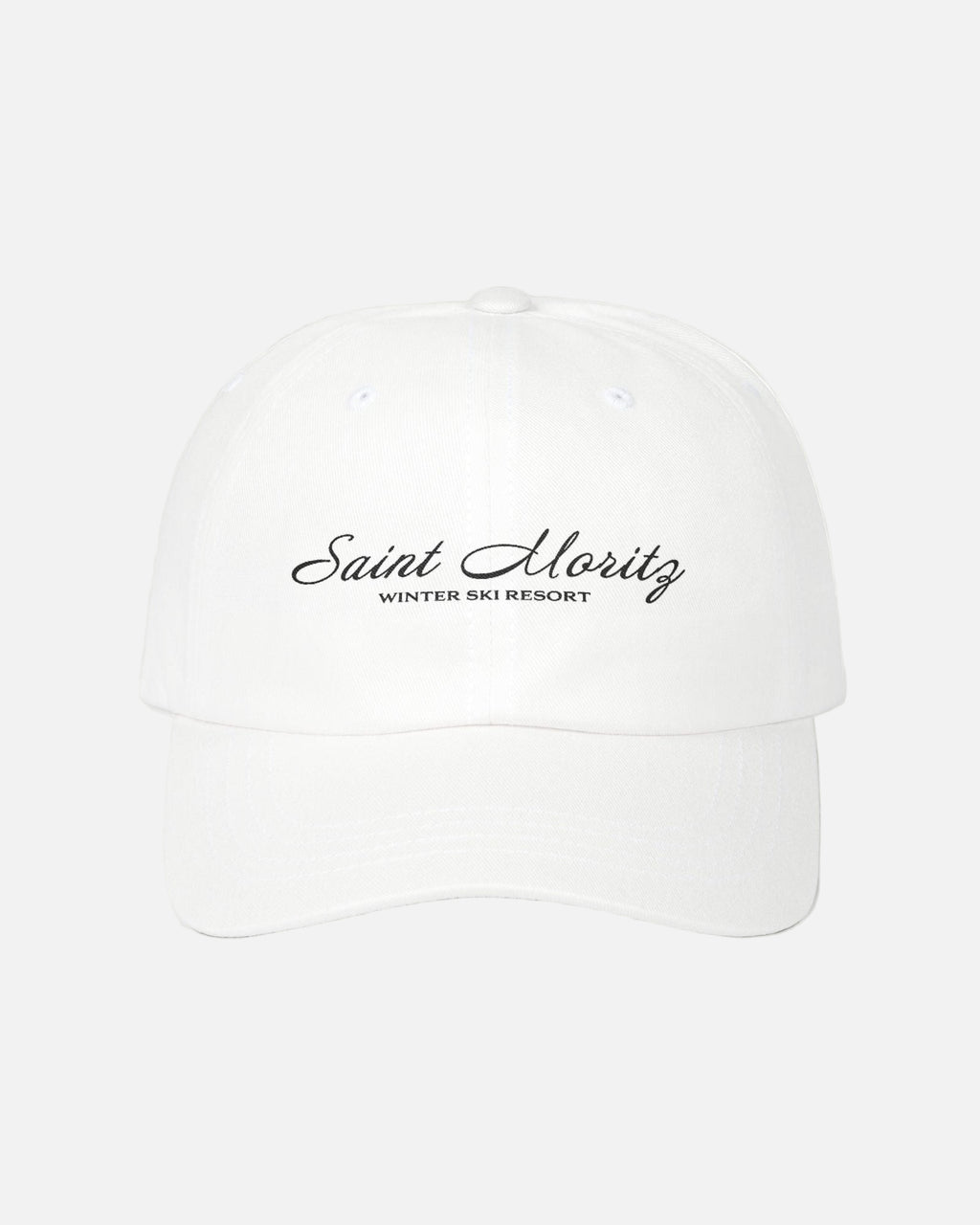 Front view of the eggshell white Vandox Alpine Summit Cap featuring embroidered "Saint Moritz Winter Ski Resort" text in elegant script. Hat Cap Baseball Cap Baseball Hat starboy hat old money hats vandox sacre vandox sacrevandox vandox clothing
