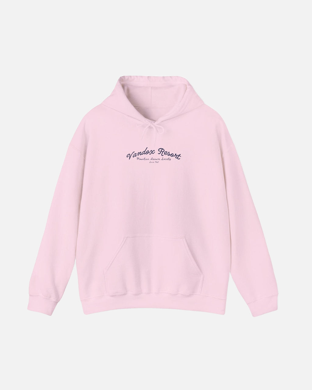 Light Pink Vandox Resort hoodie with Vandox Resort Mountain Leisure Society script chest graphic. Starboy old money hoodie sweatshirt clothes vandox sacrevandox vandox clothes vandox clothing