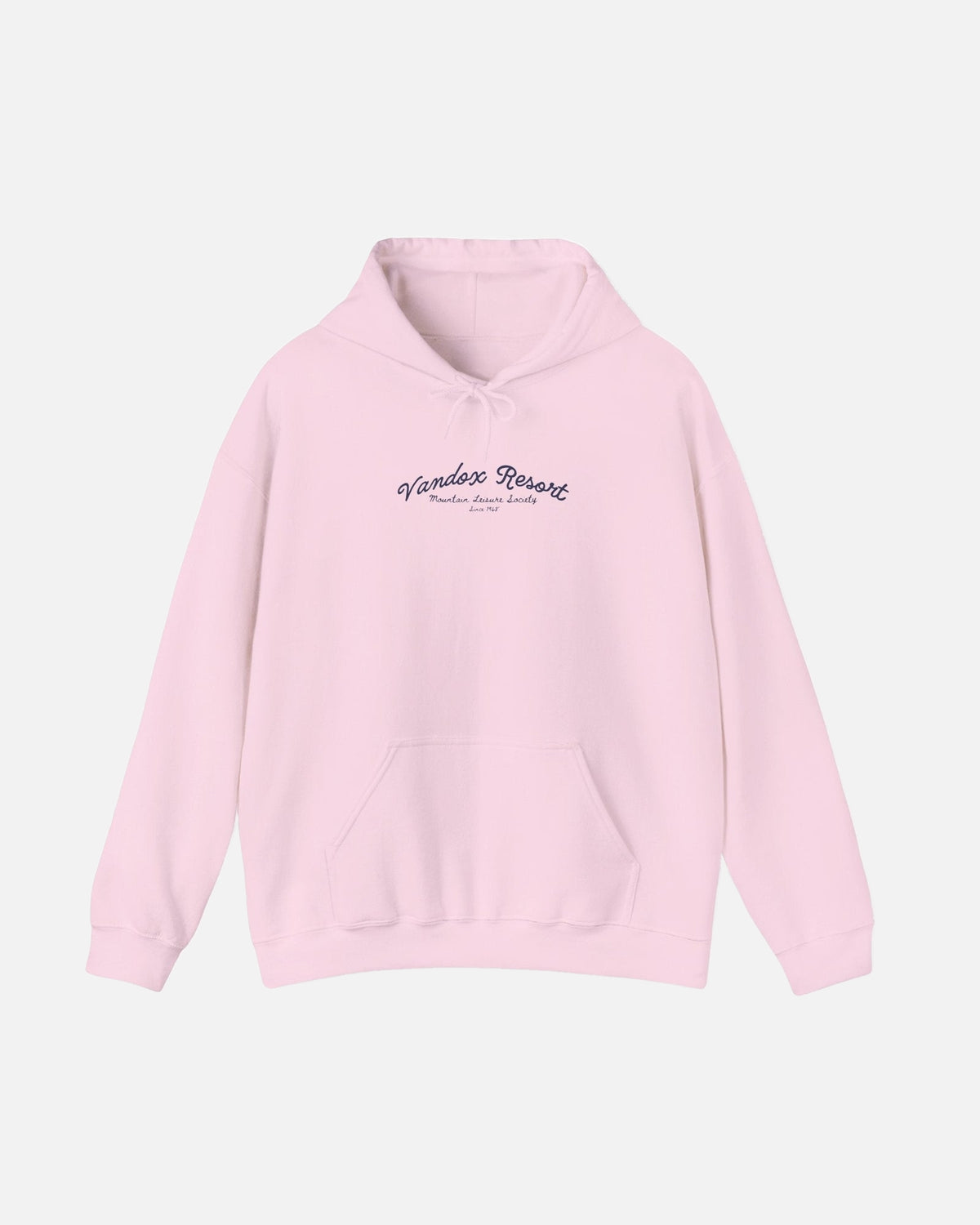 Light Pink Vandox Resort hoodie with Vandox Resort Mountain Leisure Society script chest graphic. Starboy old money hoodie sweatshirt clothes vandox sacrevandox vandox clothes vandox clothing