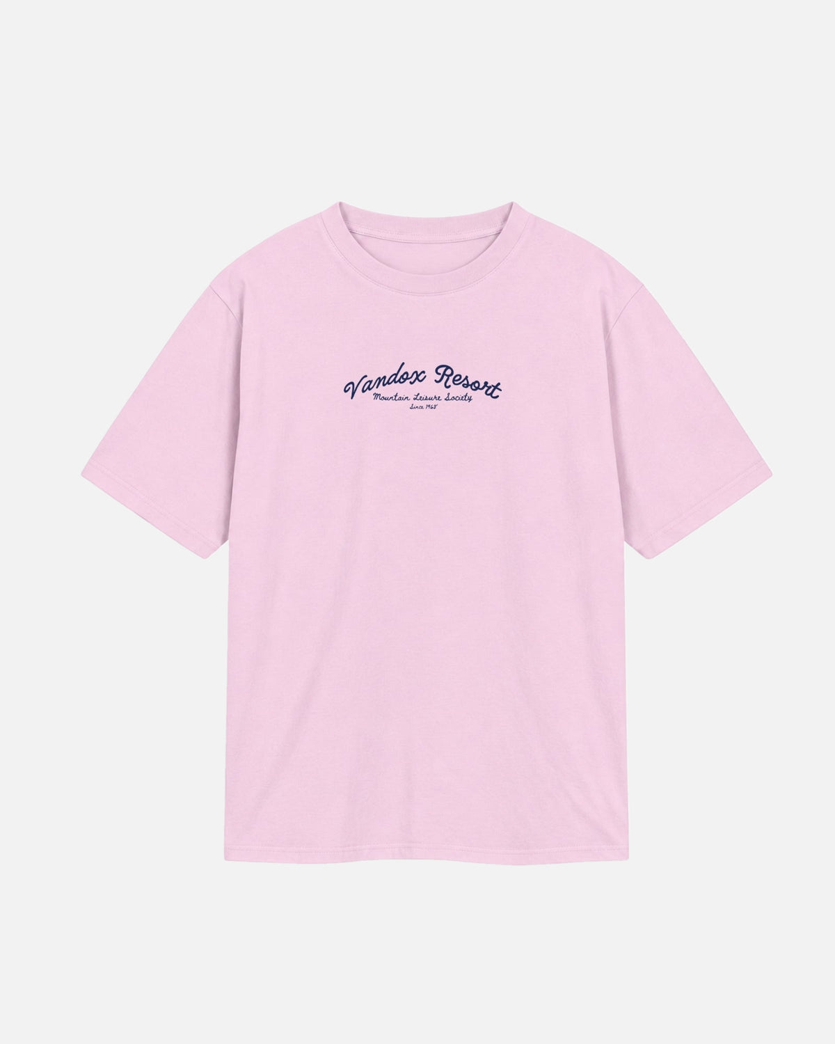 Light Pink Vandox Resort t-shirt with Vandox Resort Mountain Leisure Society script chest graphic. Starboy old money shirt tshirt clothes vandox sacrevandox vandox clothes vandox clothing
