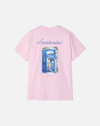 Light Pink Vandox Santorini Tee back view – light pink premium cotton t-shirt featuring Santorini watercolour doorway and Aegean view graphic by Sacre Vandox, Postcards collection. Starboy old money shirt tshirt clothes vandox sacrevandox vandox clothes vandox clothing