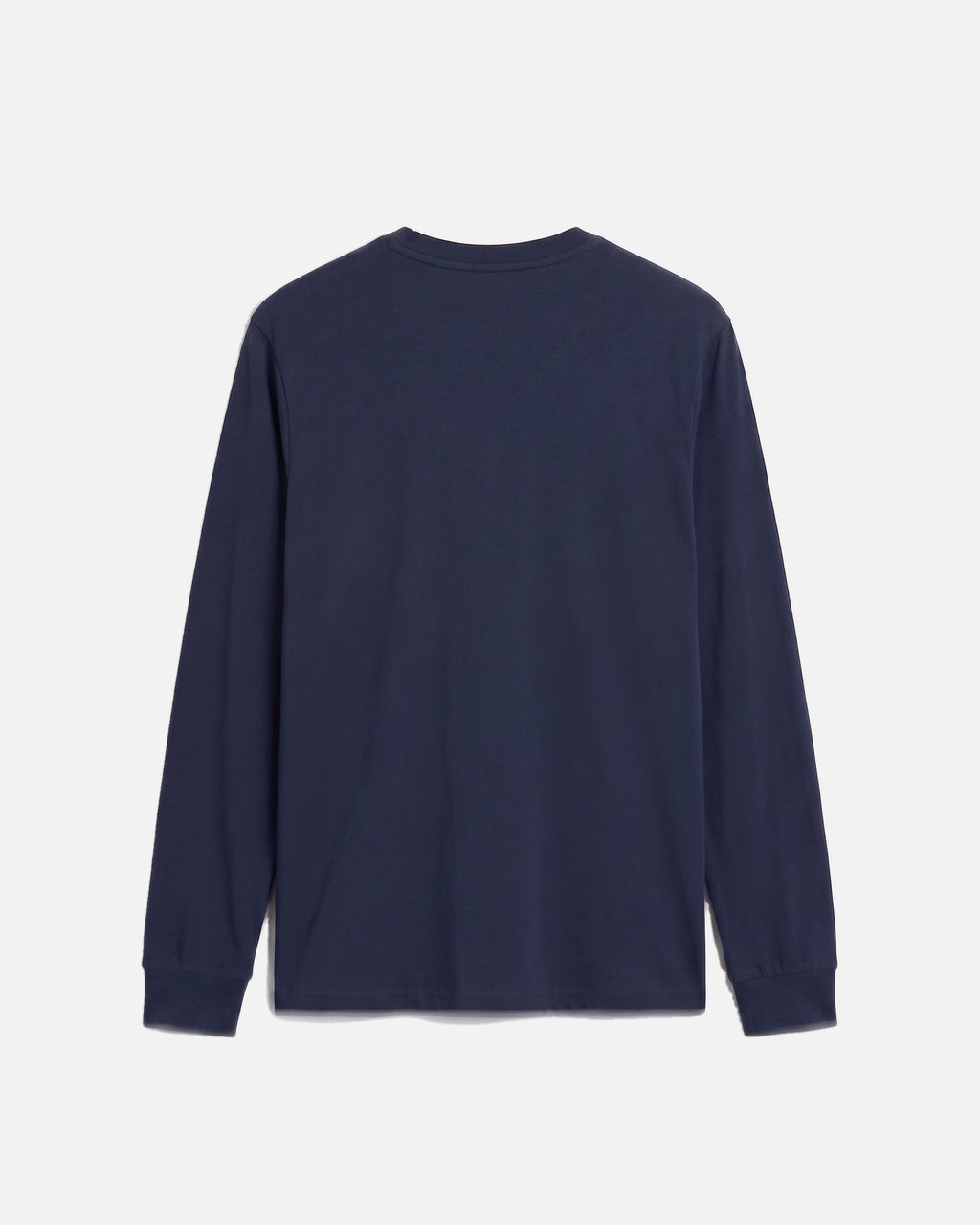 navy dark blue deep blue Vandox Post Stamp long-sleeve t-shirt shown from the back, laid flat against a light off-white background. Starboy old money shirt tshirt longsleeve crewneck clothes vandox sacrevandox vandox clothes vandox clothing