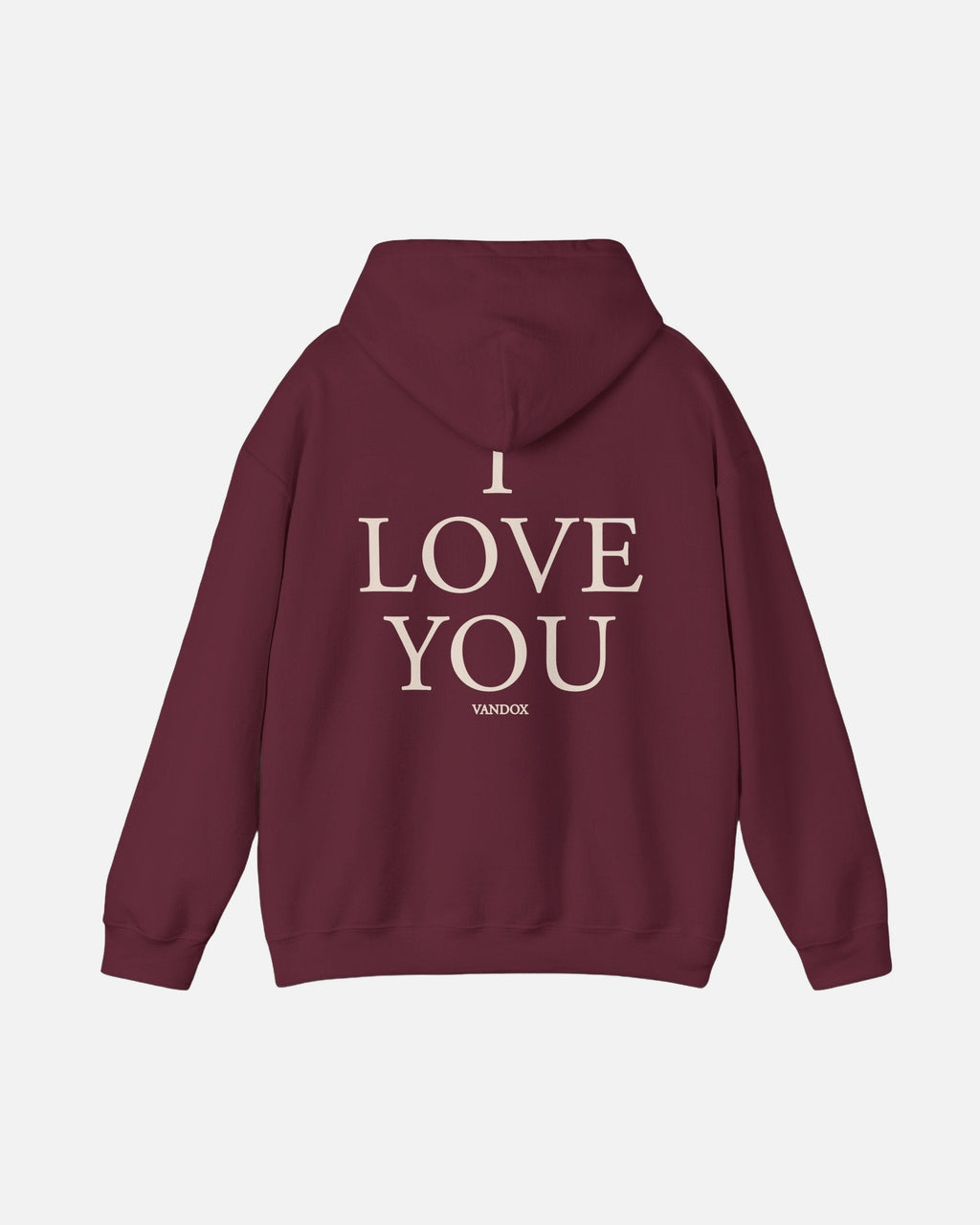 Quiet Love Hoodie in Maroon with I Love You text on the back, emotional minimalist hoodie by Vandox. Starboy old money hoodie sweatshirt clothes vandox sacrevandox vandox clothes vandox clothing