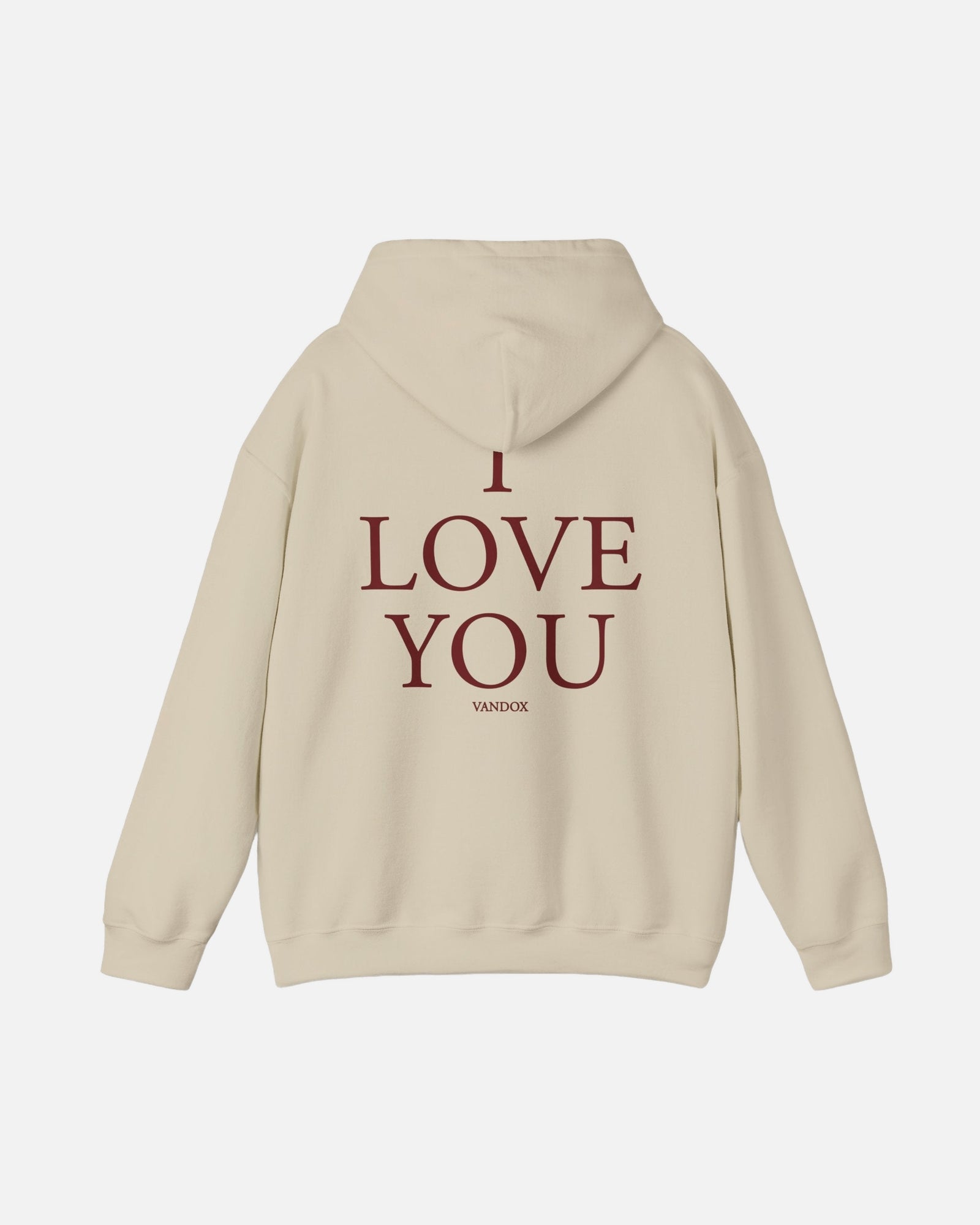 Quiet Love Hoodie in Sand with I Love You back print, minimalist emotional statement hoodie. Starboy old money hoodie sweatshirt clothes vandox sacrevandox vandox clothes vandox clothing