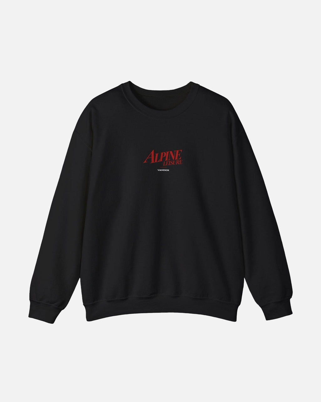 Black Vandox Alpine Leisure crewneck sweatshirt with red Alpine Leisure Vandox chest logo. Starboy old money hoodie sweatshirt clothes vandox sacrevandox vandox clothes vandox clothing crewneck autumn clothes no hood fall clothes 