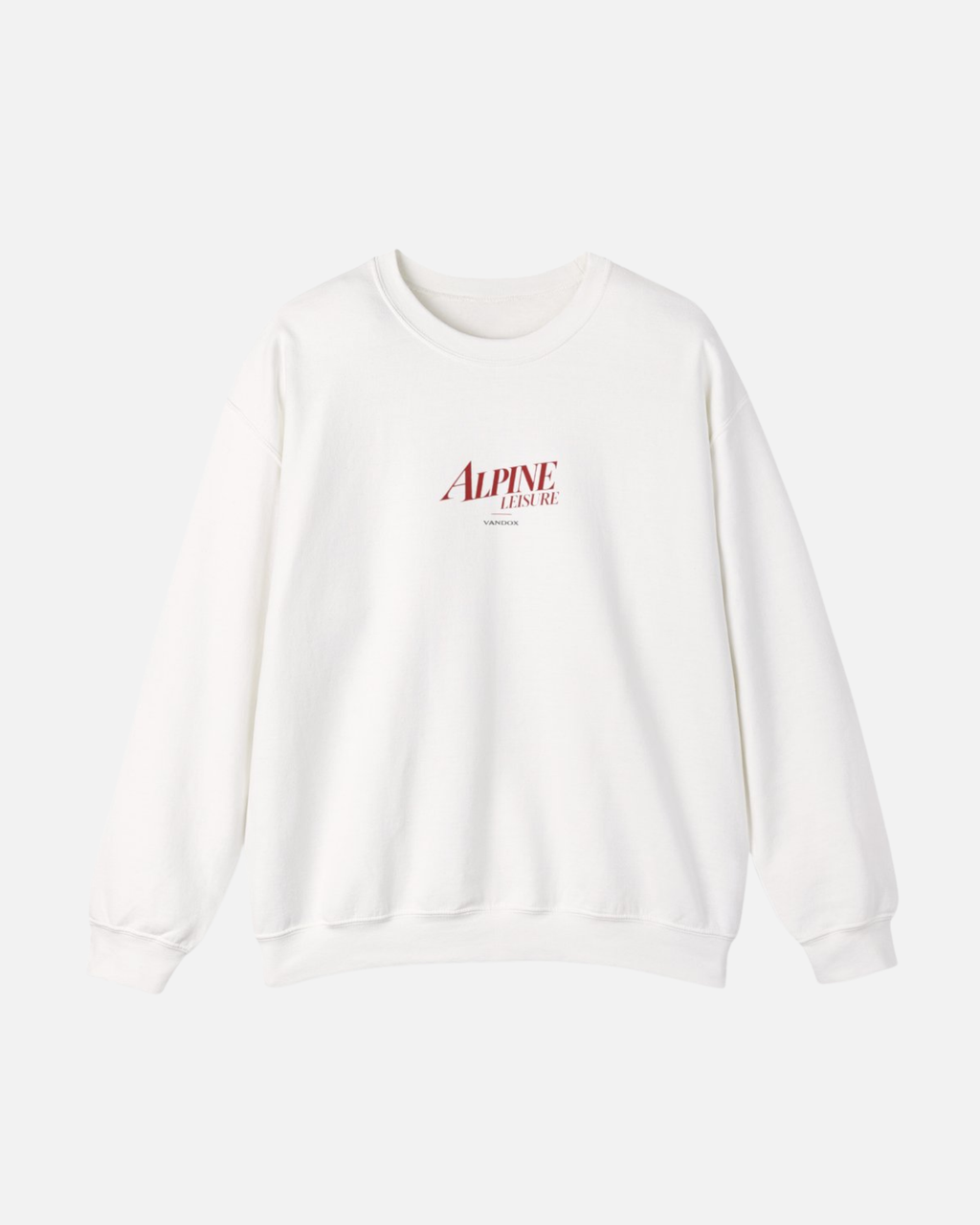Eggshell White Vandox Alpine Leisure crewneck sweatshirt with red Alpine Leisure Vandox chest logo. Starboy old money hoodie sweatshirt clothes vandox sacrevandox vandox clothes vandox clothing crewneck autumn clothes no hood fall clothes 