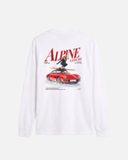 Eggshell White Vandox Alpine Leisure long sleeve t-shirt back view with Alpine Leisure editorial graphic of woman on red classic car in snow with mountains.
Starboy old money shirt tshirt longsleeve crewneck clothes vandox sacrevandox vandox clothes vandox clothing
