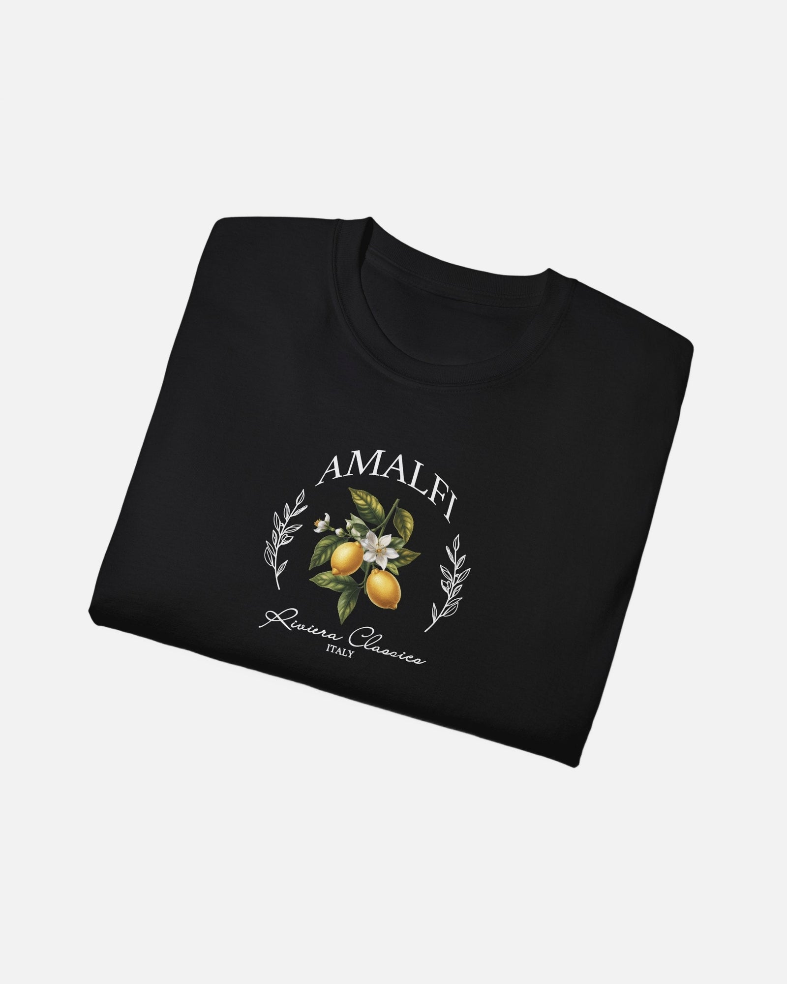 Vandox Amalfi Lemon Tee – folded view of black premium cotton t-shirt featuring Amalfi botanical lemon graphic with Riviera Classics Italy lettering, Frutta d'Estate summer collection by Vandox.
Starboy old money shirt tshirt clothes vandox sacrevandox vandox clothes vandox clothing