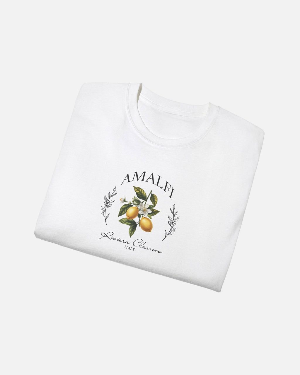 Vandox Amalfi Lemon Tee – folded view of white premium cotton t-shirt featuring Amalfi botanical lemon graphic with Riviera Classics Italy lettering, Frutta d'Estate summer collection by Vandox.
Starboy old money shirt tshirt clothes vandox sacrevandox vandox clothes vandox clothing