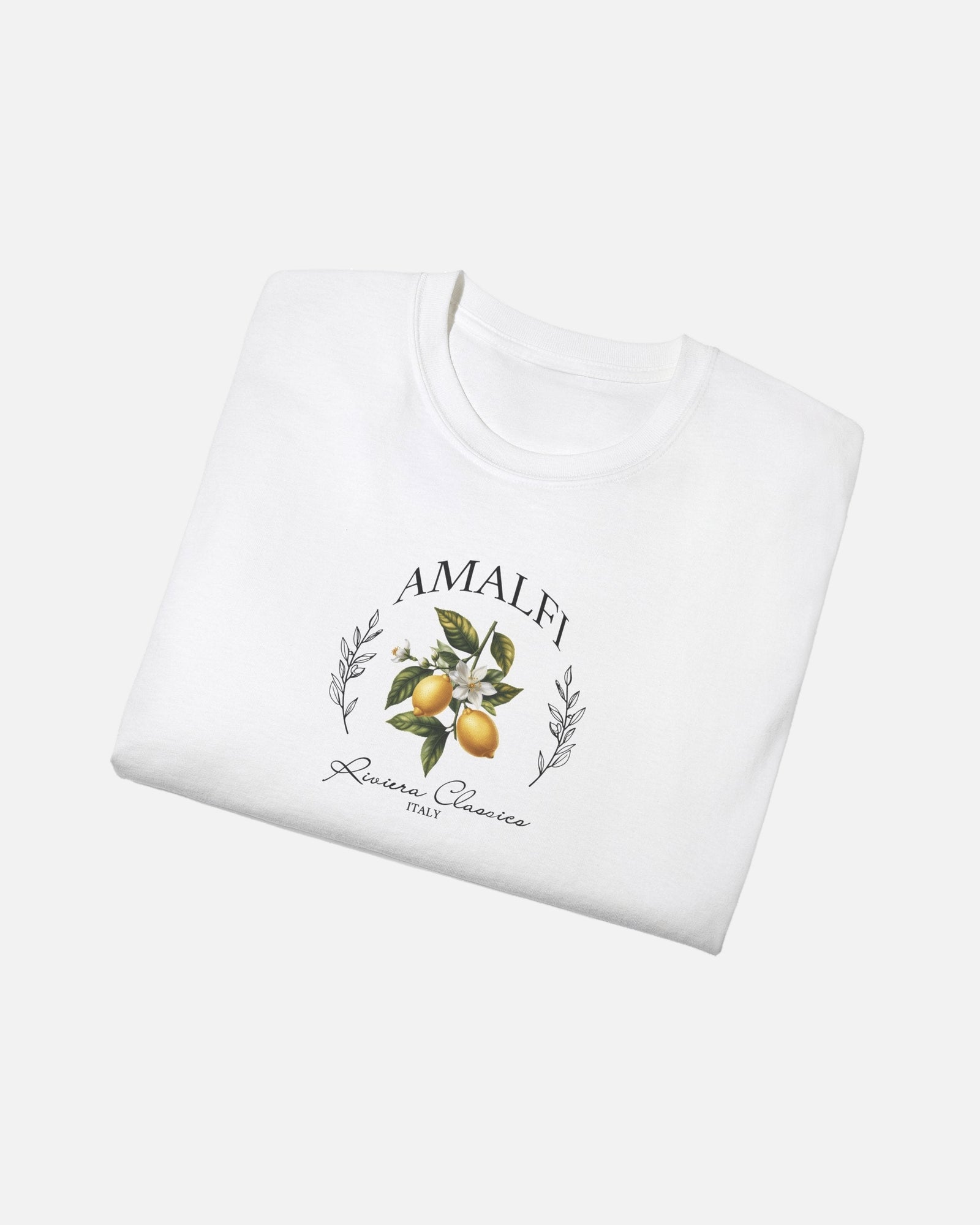Vandox Amalfi Lemon Tee – folded view of white premium cotton t-shirt featuring Amalfi botanical lemon graphic with Riviera Classics Italy lettering, Frutta d'Estate summer collection by Vandox.
Starboy old money shirt tshirt clothes vandox sacrevandox vandox clothes vandox clothing
