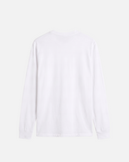 Back view of White offwhite eggshell white Vandox Aspen Longsleeve, front view with distressed dark grey Vandox Aspen CO coordinates and 81611 text graphic, luxury streetwear longsleeve. Starboy old money longsleeve vandox sacrevandox vandox clothes vandox clothing