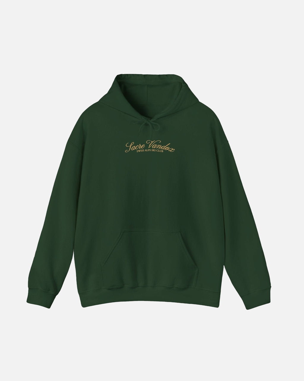 Forest Green Vandox Chalet Edit hoodie with gold Sacre Vandox Swiss Alps Ski Club script chest graphic. Starboy old money hoodie sweatshirt clothes vandox sacrevandox vandox clothes vandox clothing
