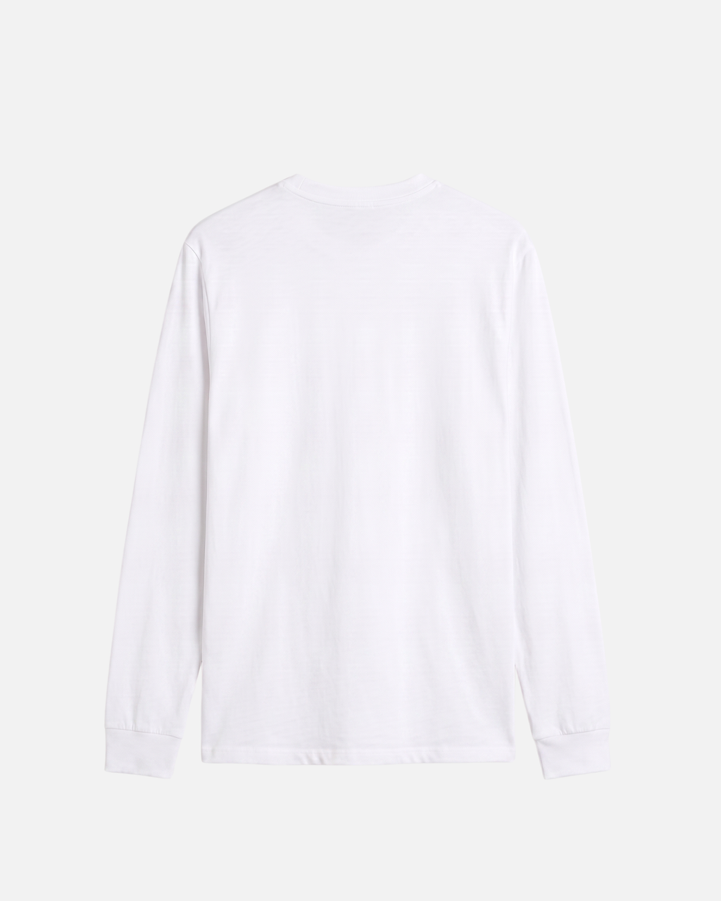 white plain Vandox Chukka long-sleeve Front view t-shirt shown from the back, laid flat against a light off-white background. Starboy old money shirt tshirt longsleeve crewneck clothes vandox sacrevandox vandox clothes vandox clothing