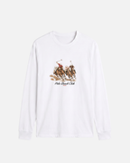White Vandox chukka longsleeve t-shirt with watercolour polo match illustration and Polo Beach Club Vandox text. Starboy old money shirt tshirt longsleeve crewneck clothes vandox sacrevandox vandox clothes vandox clothing
